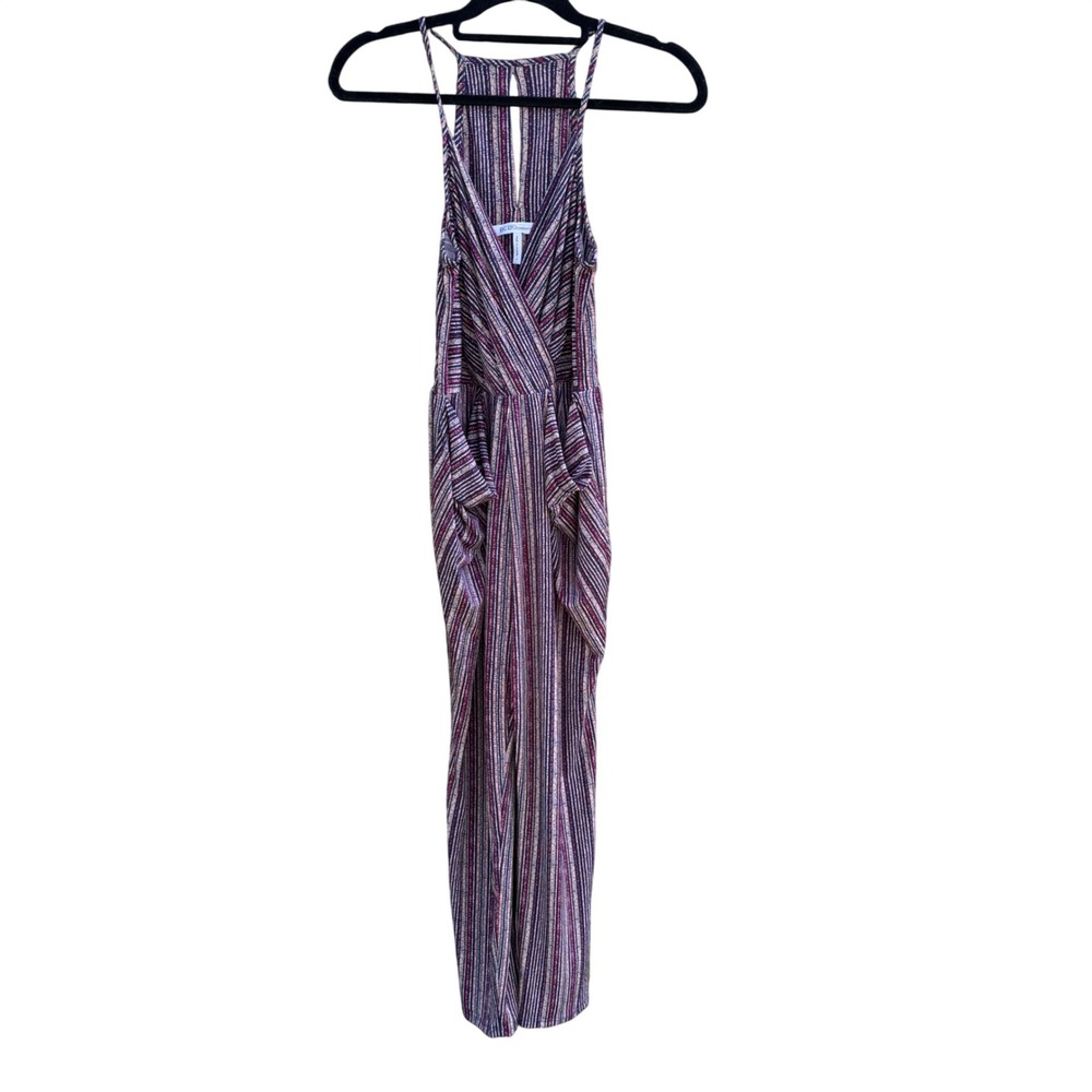 BCBGeneration Women's Sm Striped Surplice V-Neck Sleeveless Jumpsuit Purple Red - Picture 4 of 8